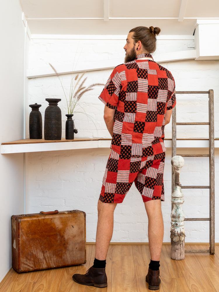 Men Shorts - Red Print Patchwork-Men-The ANJELMS Project