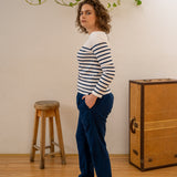 Mariniere Women Shirt with Side Slits – White/Navy